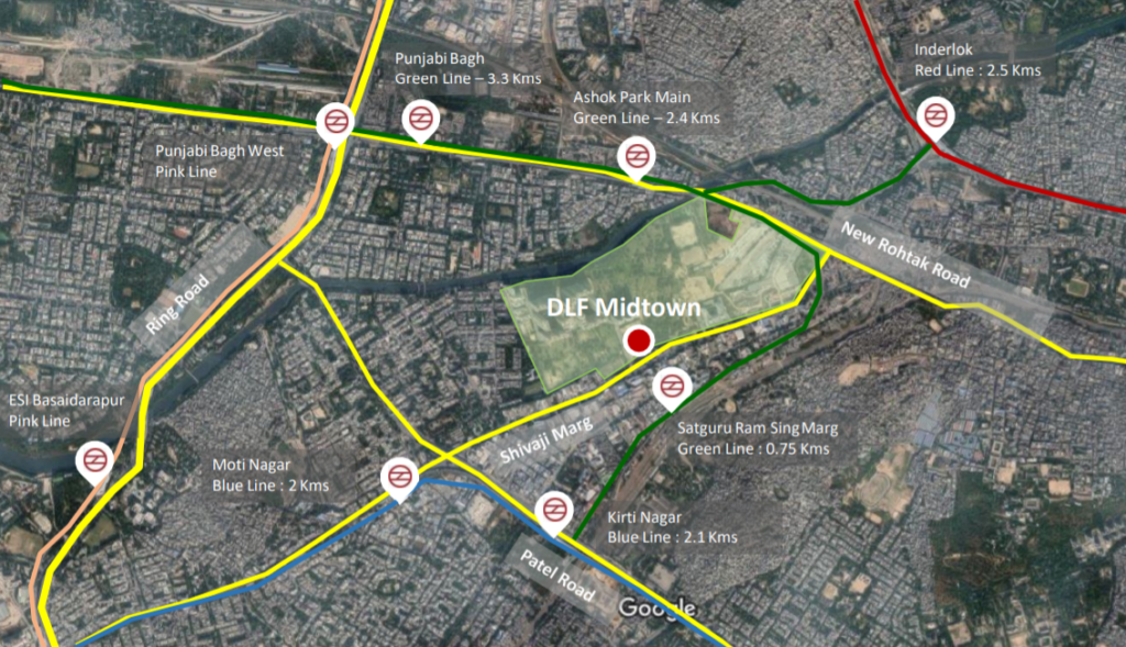 dlf midtown moti nagar connectivity map