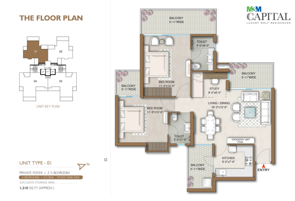 m3m capital 113 2.5bhk floor plan
