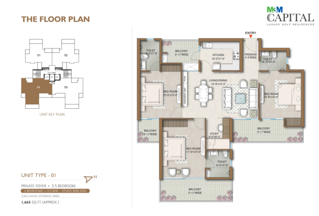 m3m capital sector 113 3 .5 bhk floor plan